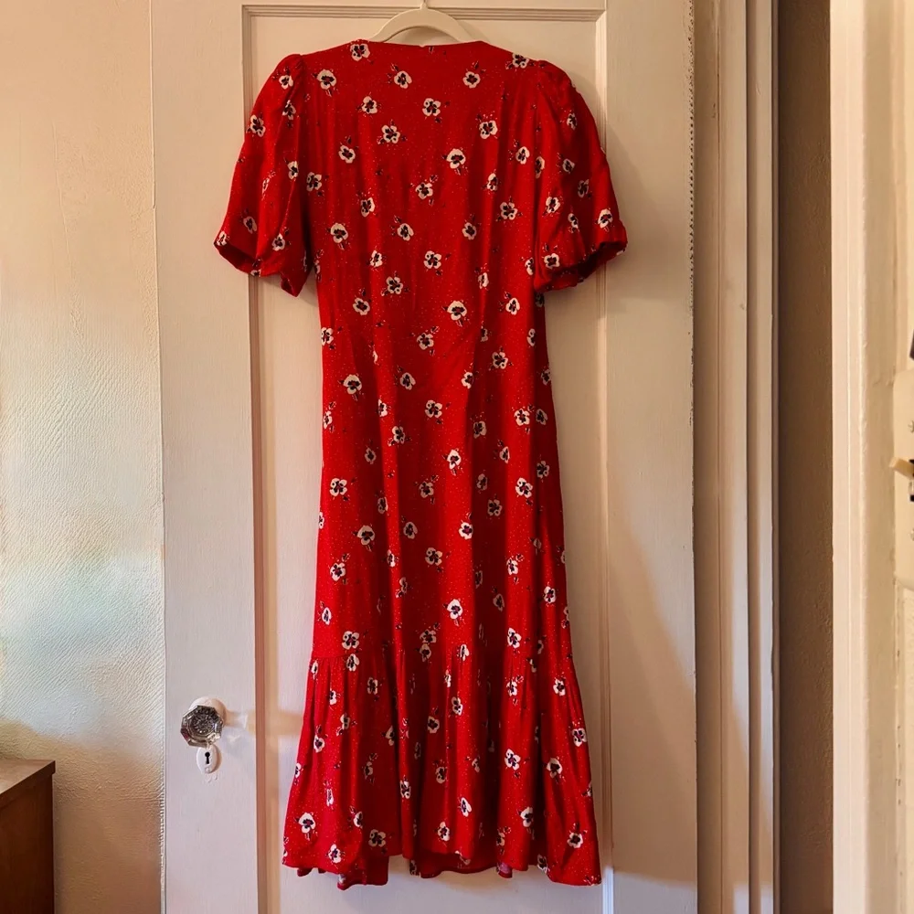 Sezane Laura Wrap Dress in Red Bouquet - Picture 4 of 7